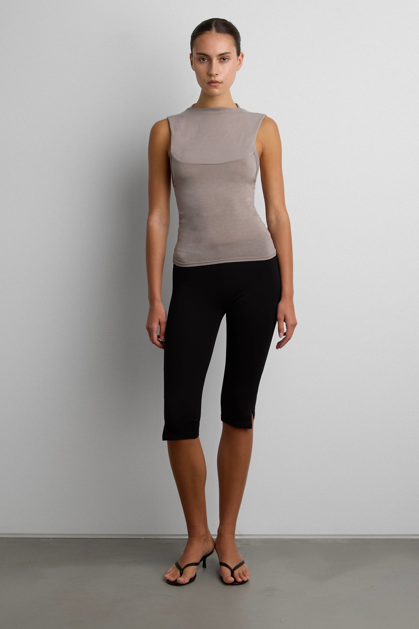 DRAPED COWL NECK SLEEVELESS TOP