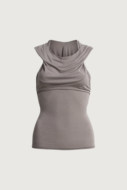 DRAPED COWL NECK SLEEVELESS TOP