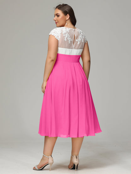 Tea-length Cap Sleeves Chiffon Bridesmaid Dress Plus Size