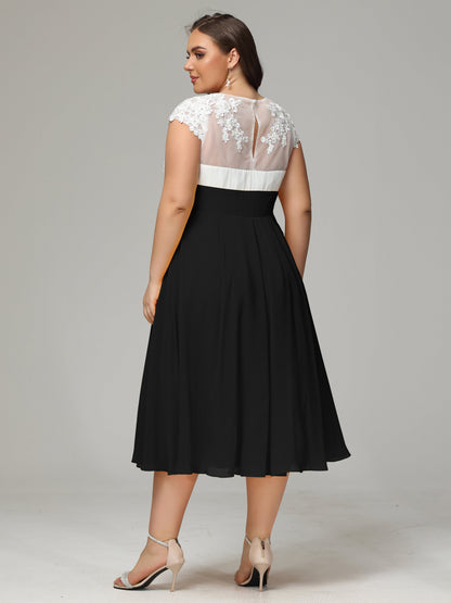 Tea-length Cap Sleeves Chiffon Bridesmaid Dress Plus Size