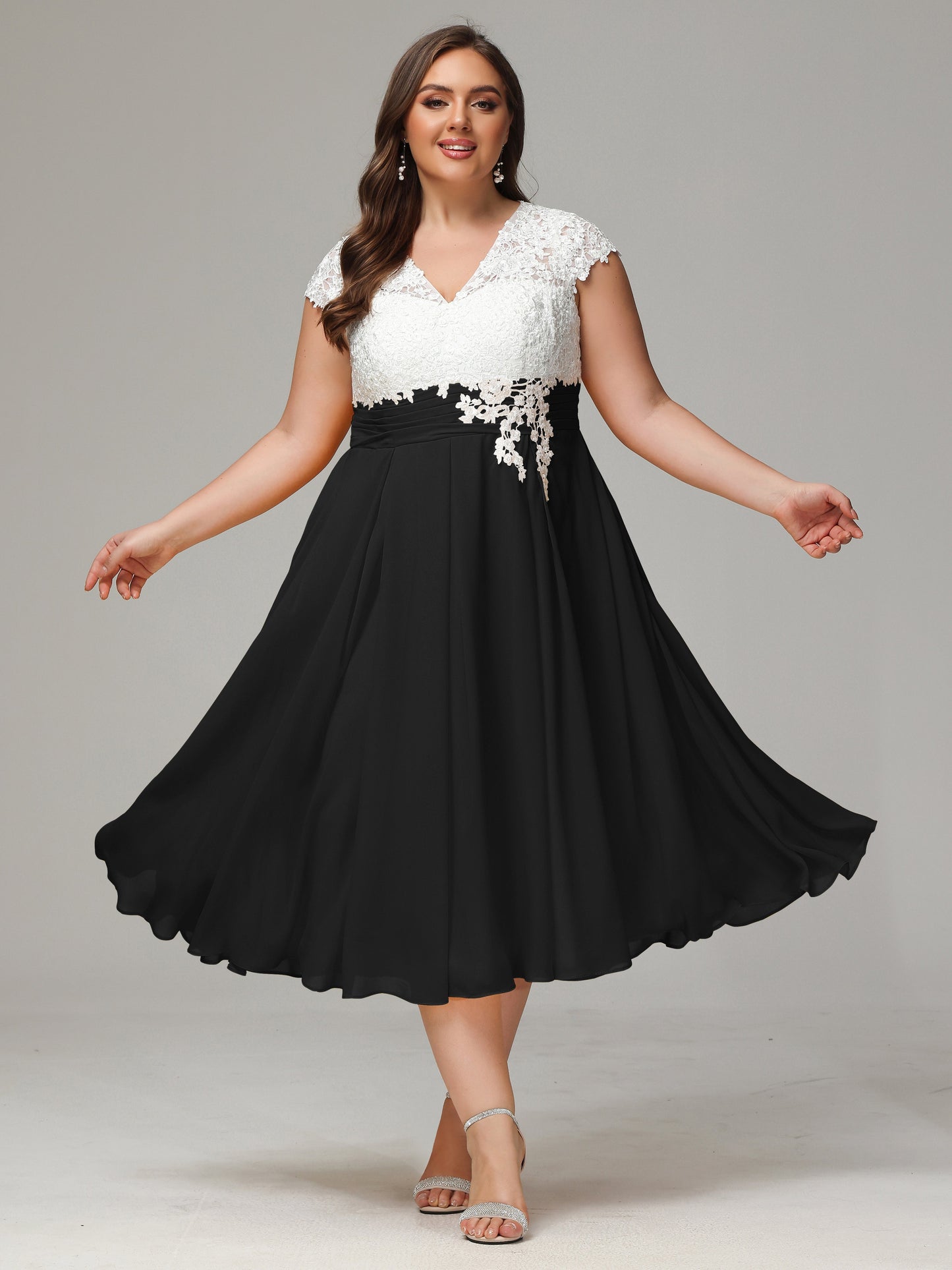 Tea-length Cap Sleeves Chiffon Bridesmaid Dress Plus Size
