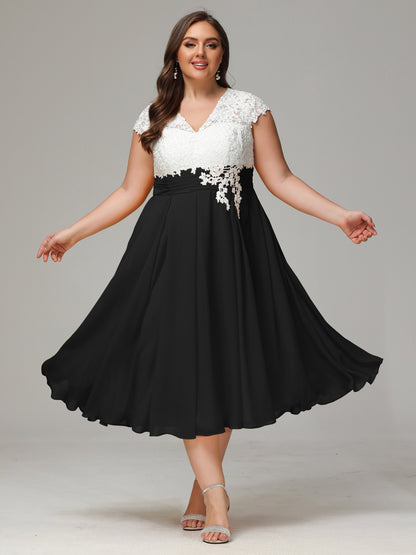 Tea-length Cap Sleeves Chiffon Bridesmaid Dress Plus Size
