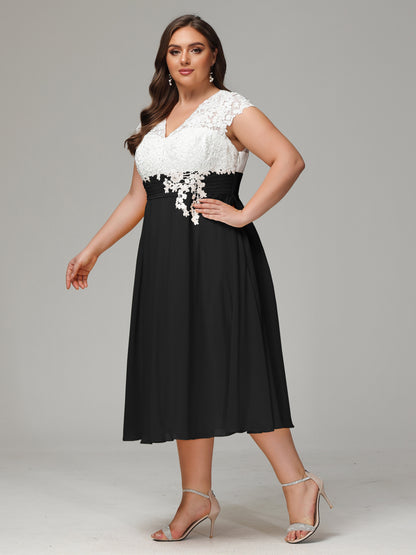 Tea-length Cap Sleeves Chiffon Bridesmaid Dress Plus Size