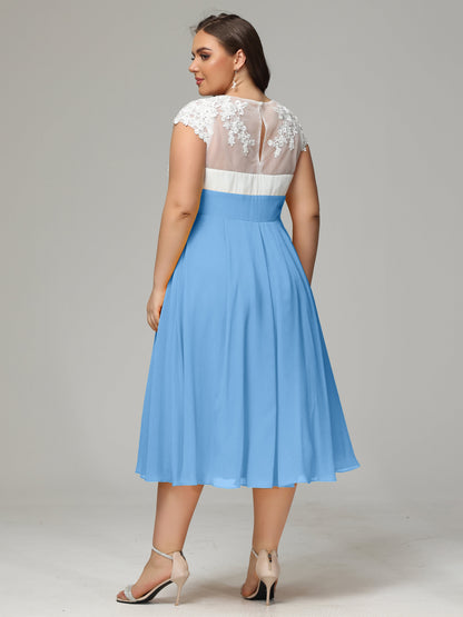 Tea-length Cap Sleeves Chiffon Bridesmaid Dress Plus Size