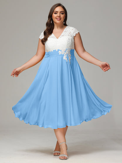 Tea-length Cap Sleeves Chiffon Bridesmaid Dress Plus Size