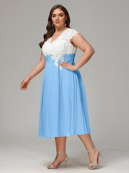 Tea-length Cap Sleeves Chiffon Bridesmaid Dress Plus Size