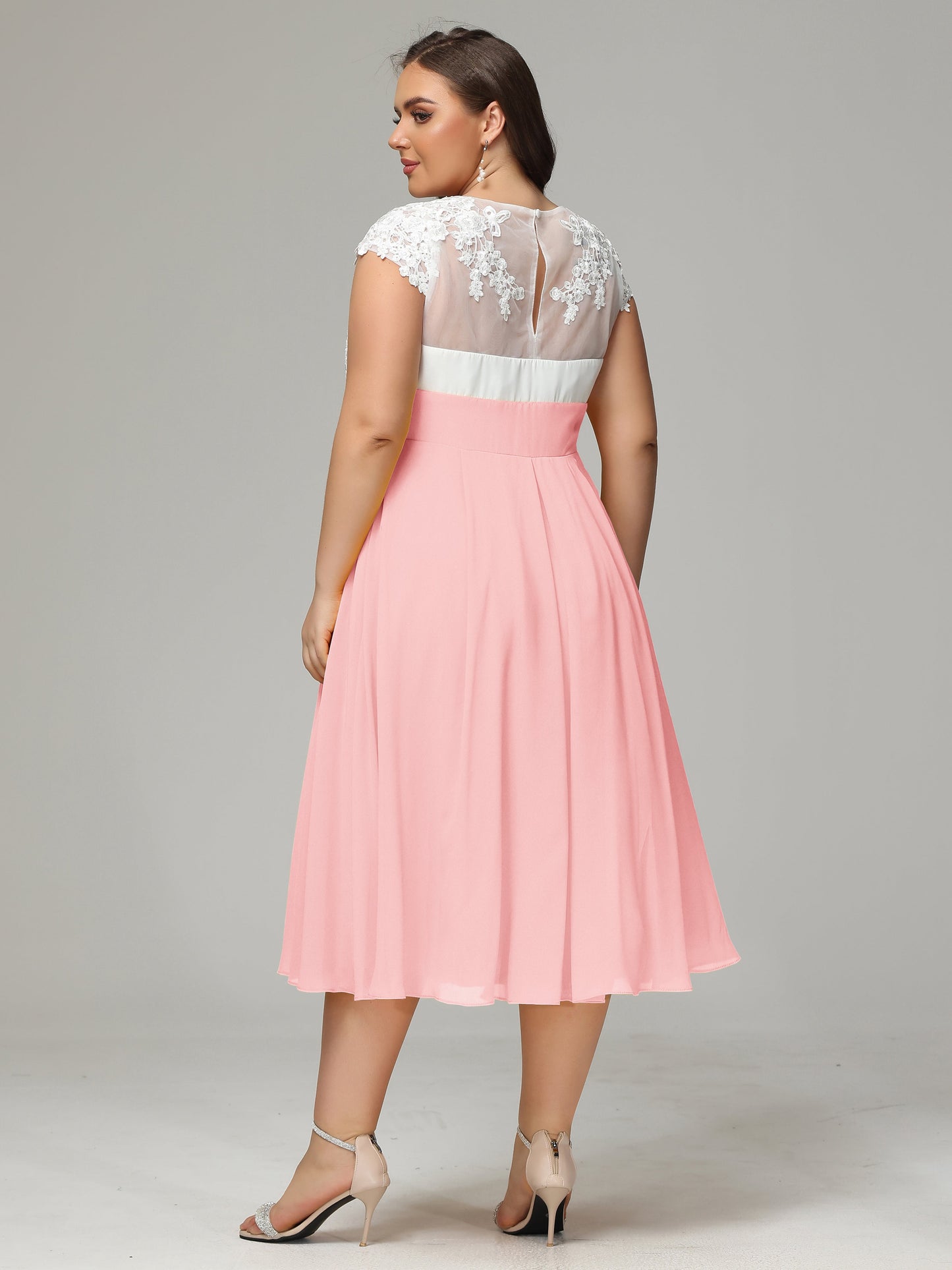 Tea-length Cap Sleeves Chiffon Bridesmaid Dress Plus Size