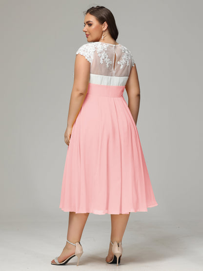 Tea-length Cap Sleeves Chiffon Bridesmaid Dress Plus Size