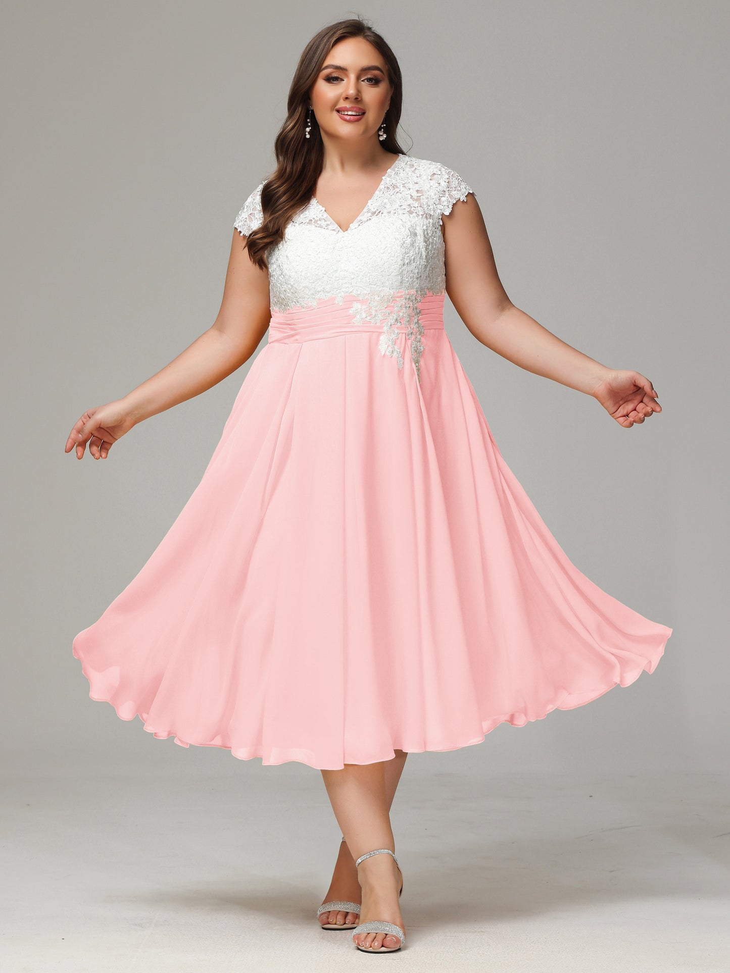 Tea-length Cap Sleeves Chiffon Bridesmaid Dress Plus Size