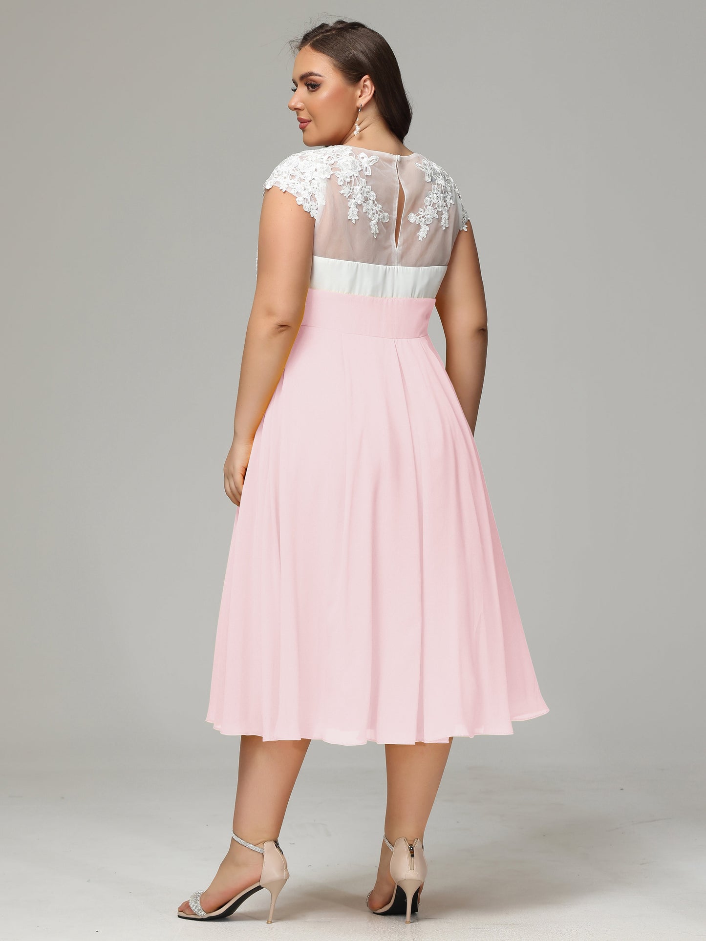 Tea-length Cap Sleeves Chiffon Bridesmaid Dress Plus Size