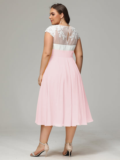 Tea-length Cap Sleeves Chiffon Bridesmaid Dress Plus Size
