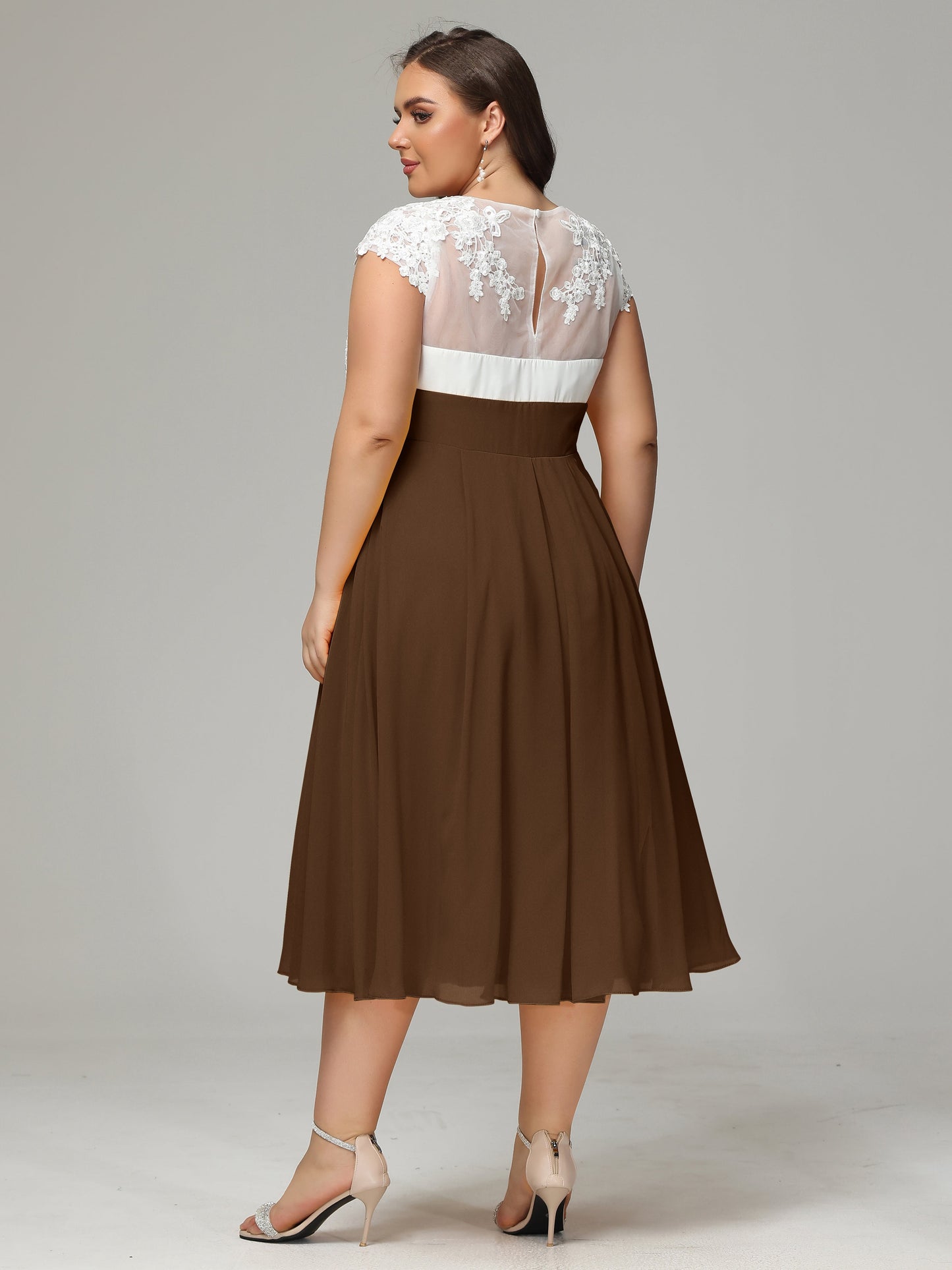 Tea-length Cap Sleeves Chiffon Bridesmaid Dress Plus Size