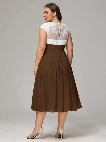 Tea-length Cap Sleeves Chiffon Bridesmaid Dress Plus Size