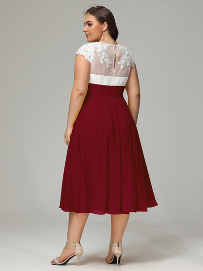 Tea-length Cap Sleeves Chiffon Bridesmaid Dress Plus Size
