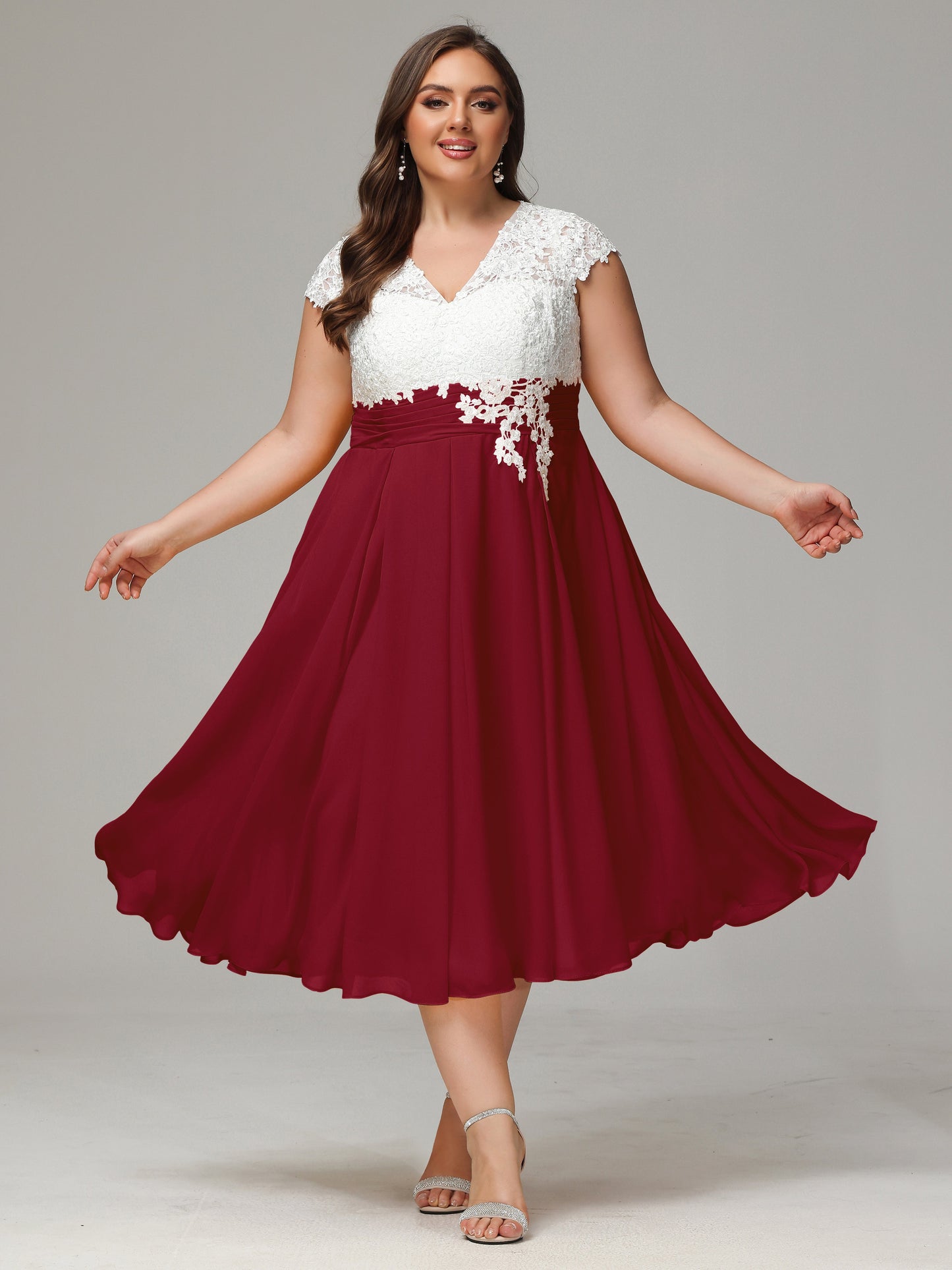 Tea-length Cap Sleeves Chiffon Bridesmaid Dress Plus Size