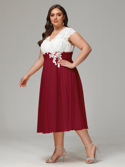 Tea-length Cap Sleeves Chiffon Bridesmaid Dress Plus Size