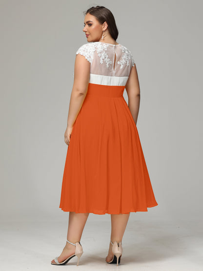 Tea-length Cap Sleeves Chiffon Bridesmaid Dress Plus Size