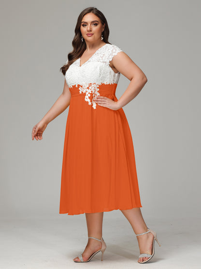Tea-length Cap Sleeves Chiffon Bridesmaid Dress Plus Size