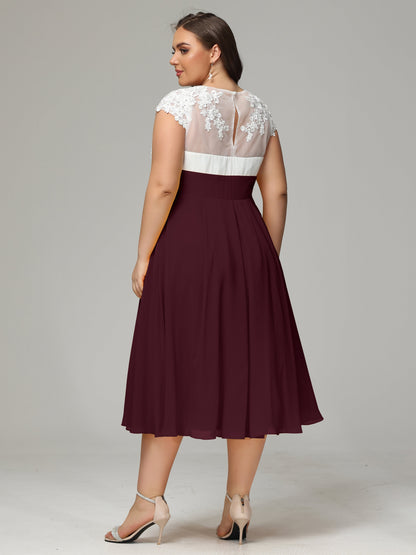 Tea-length Cap Sleeves Chiffon Bridesmaid Dress Plus Size