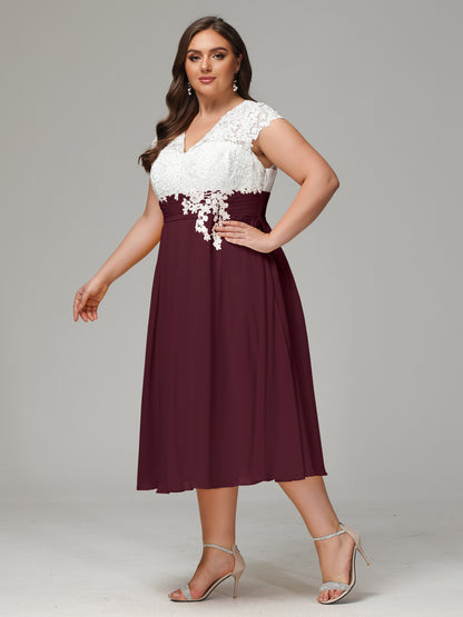 Tea-length Cap Sleeves Chiffon Bridesmaid Dress Plus Size