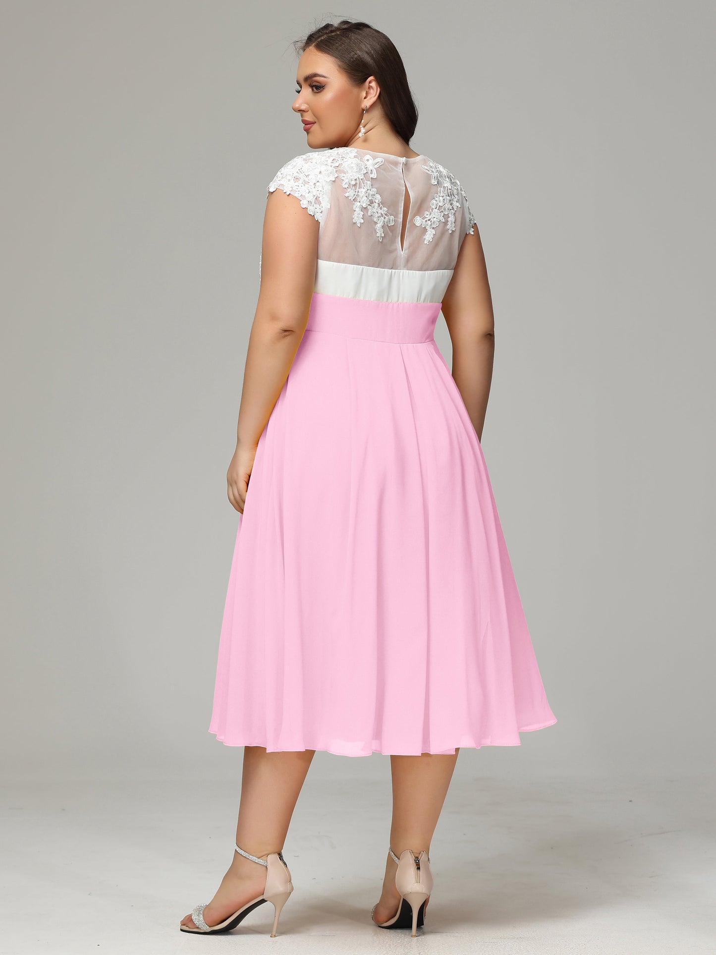Tea-length Cap Sleeves Chiffon Bridesmaid Dress Plus Size