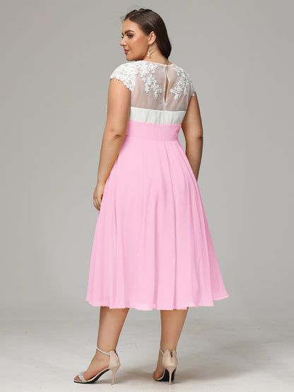 Tea-length Cap Sleeves Chiffon Bridesmaid Dress Plus Size