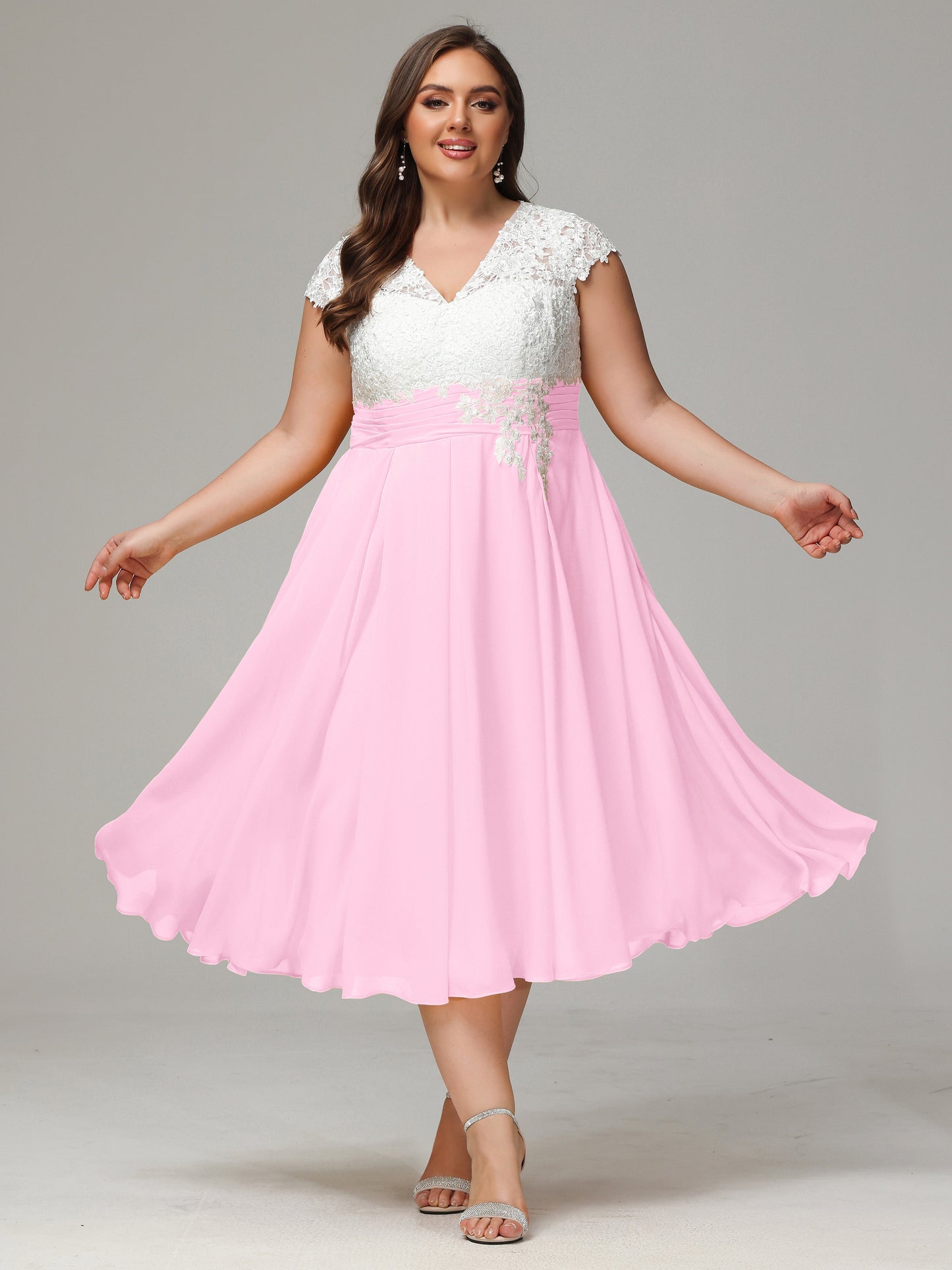 Tea-length Cap Sleeves Chiffon Bridesmaid Dress Plus Size