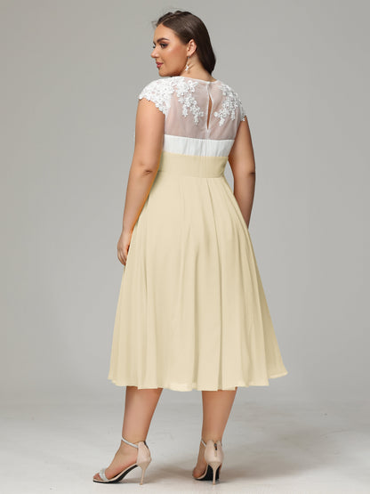 Tea-length Cap Sleeves Chiffon Bridesmaid Dress Plus Size