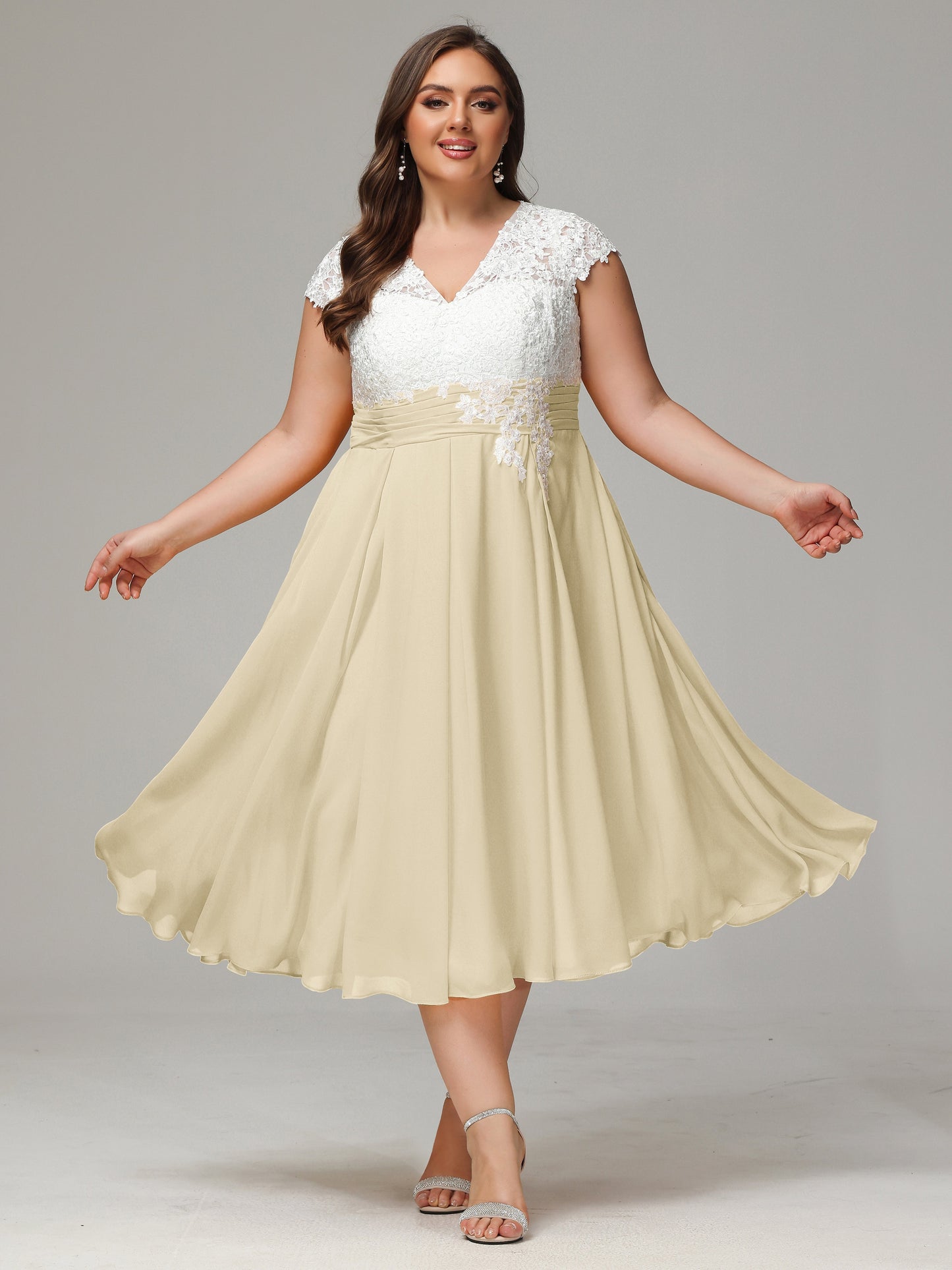 Tea-length Cap Sleeves Chiffon Bridesmaid Dress Plus Size