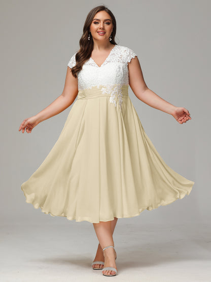 Tea-length Cap Sleeves Chiffon Bridesmaid Dress Plus Size