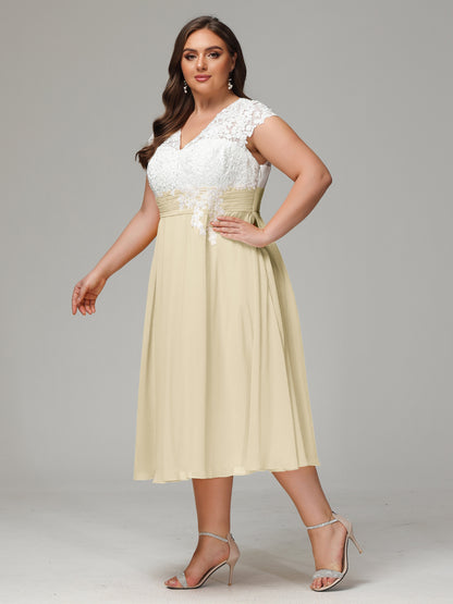 Tea-length Cap Sleeves Chiffon Bridesmaid Dress Plus Size