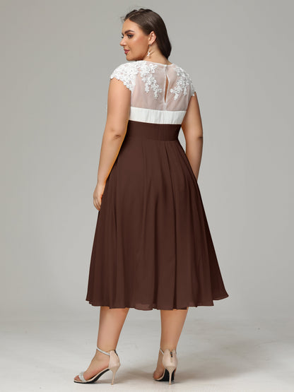 Tea-length Cap Sleeves Chiffon Bridesmaid Dress Plus Size