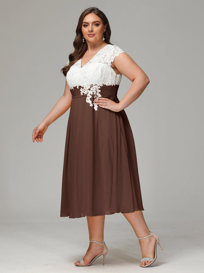 Tea-length Cap Sleeves Chiffon Bridesmaid Dress Plus Size