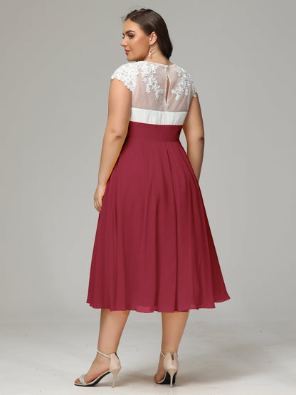 Tea-length Cap Sleeves Chiffon Bridesmaid Dress Plus Size