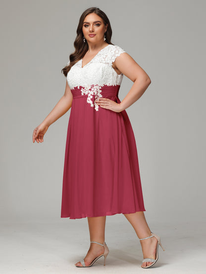 Tea-length Cap Sleeves Chiffon Bridesmaid Dress Plus Size