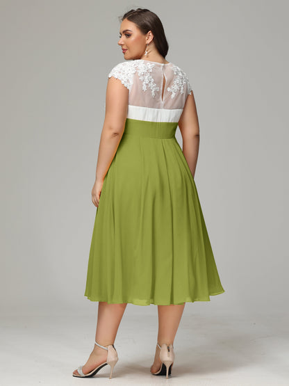 Tea-length Cap Sleeves Chiffon Bridesmaid Dress Plus Size