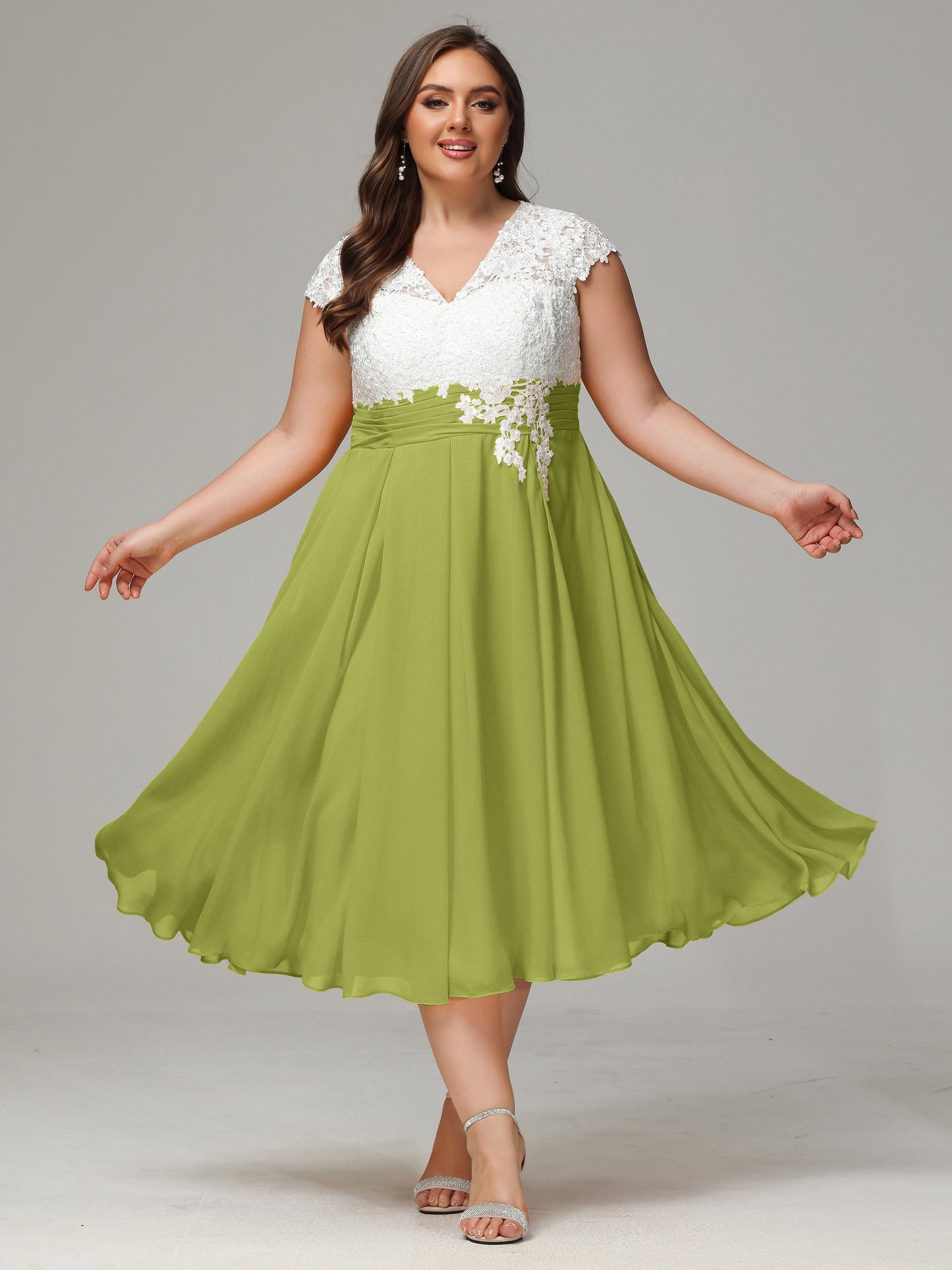 Tea-length Cap Sleeves Chiffon Bridesmaid Dress Plus Size