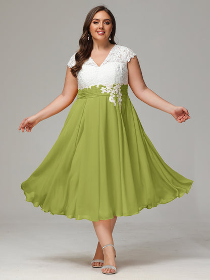 Tea-length Cap Sleeves Chiffon Bridesmaid Dress Plus Size