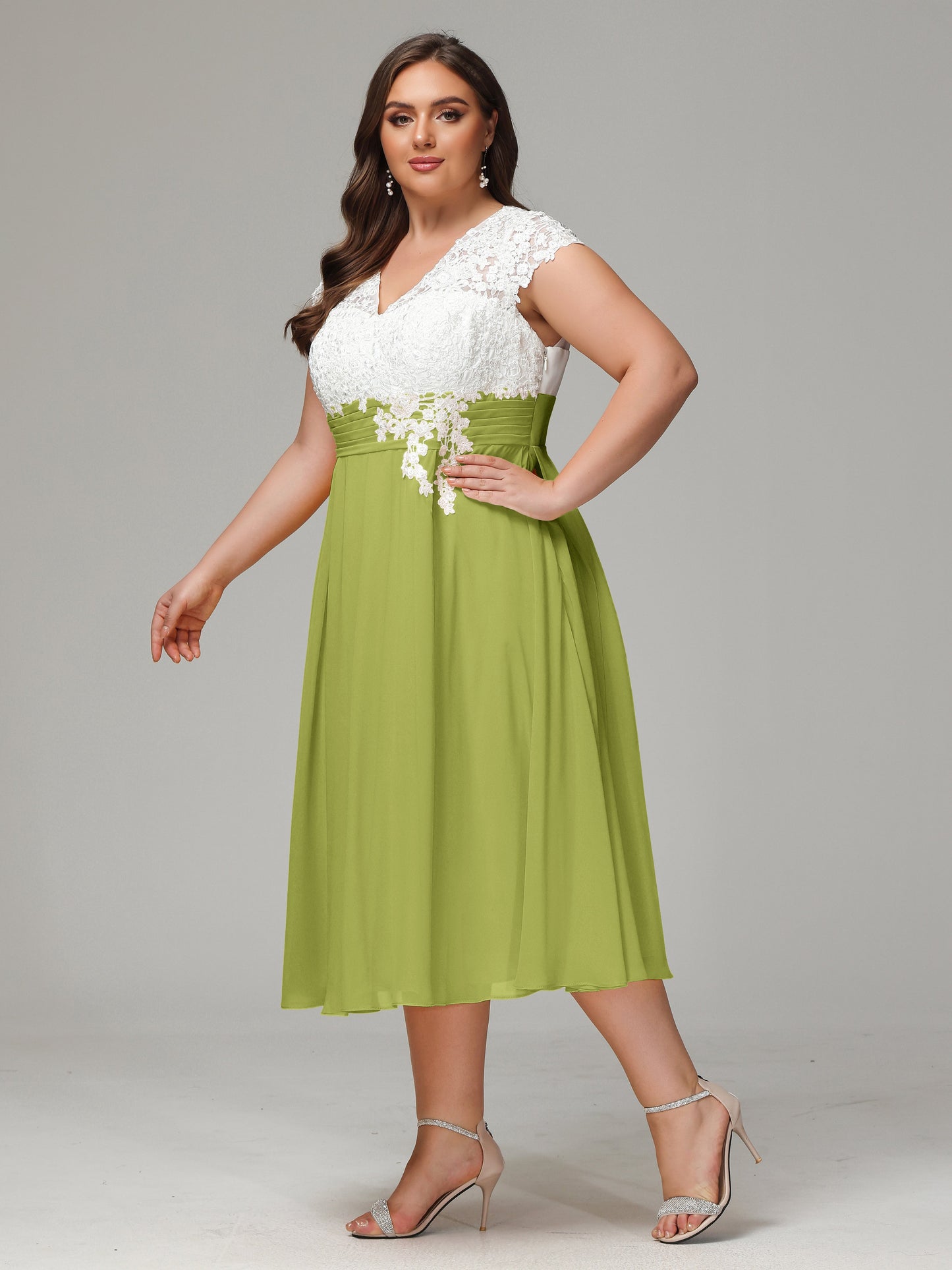 Tea-length Cap Sleeves Chiffon Bridesmaid Dress Plus Size