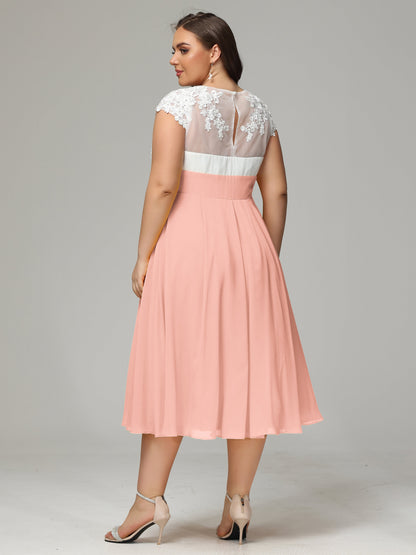 Tea-length Cap Sleeves Chiffon Bridesmaid Dress Plus Size