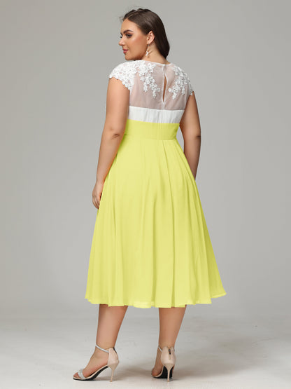 Tea-length Cap Sleeves Chiffon Bridesmaid Dress Plus Size