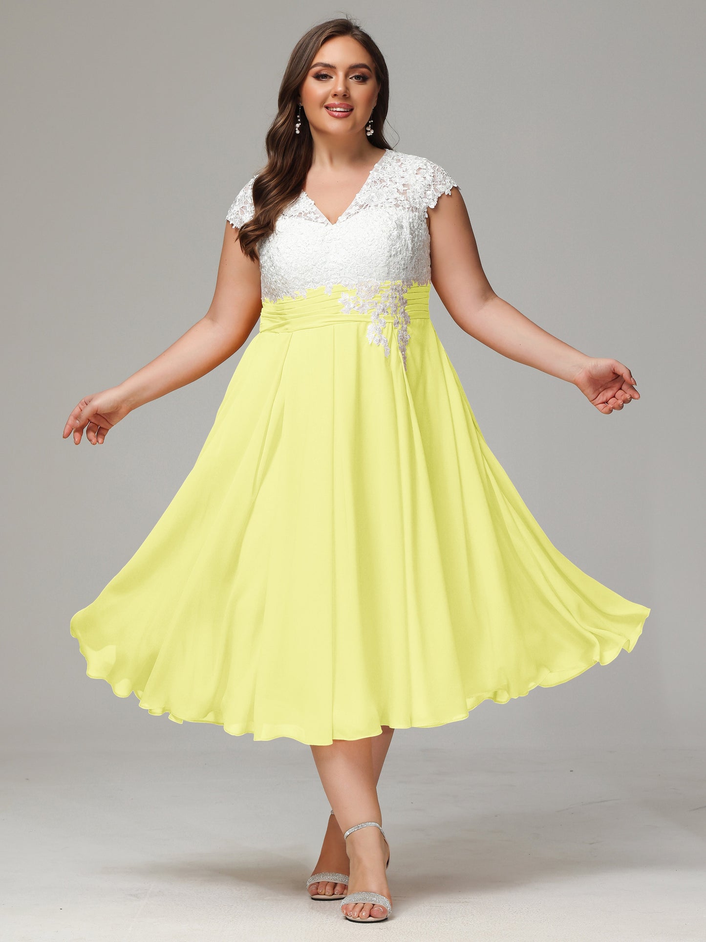 Tea-length Cap Sleeves Chiffon Bridesmaid Dress Plus Size