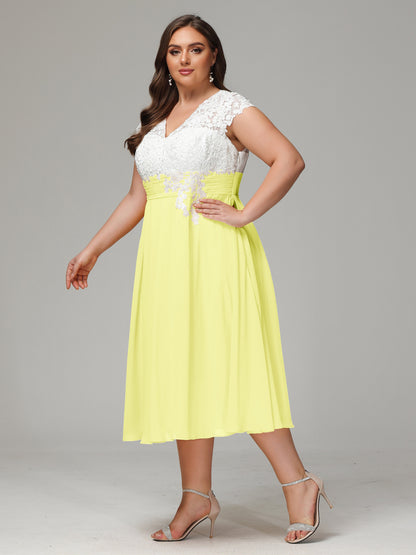 Tea-length Cap Sleeves Chiffon Bridesmaid Dress Plus Size