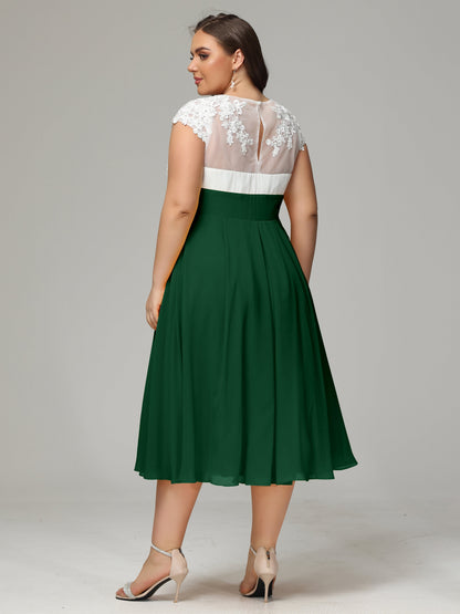 Tea-length Cap Sleeves Chiffon Bridesmaid Dress Plus Size