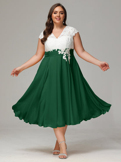 Tea-length Cap Sleeves Chiffon Bridesmaid Dress Plus Size