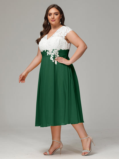 Tea-length Cap Sleeves Chiffon Bridesmaid Dress Plus Size