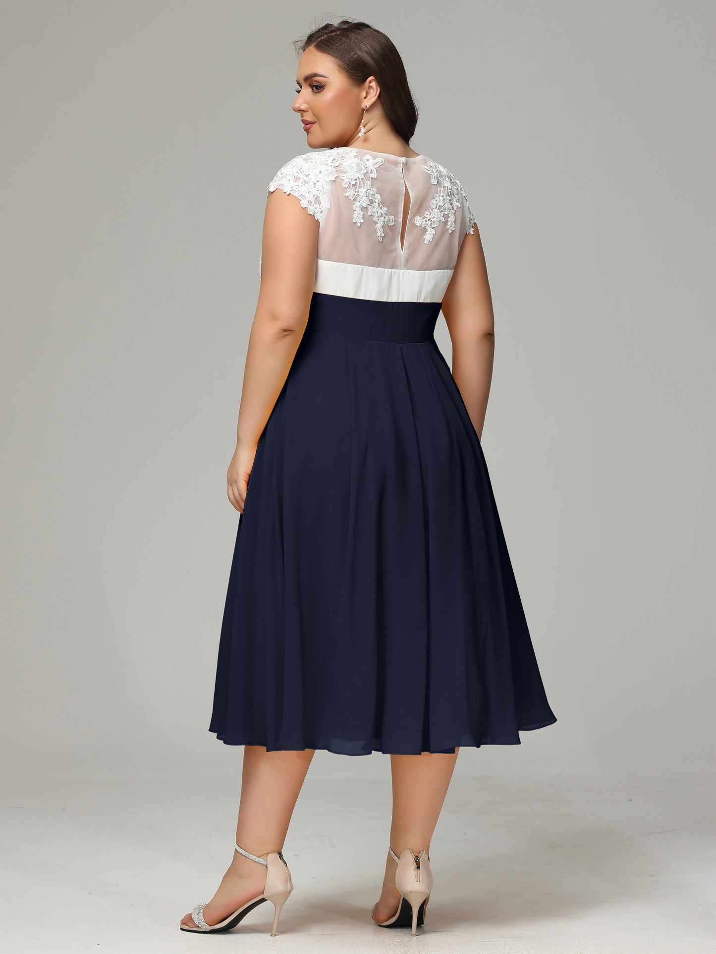 Tea-length Cap Sleeves Chiffon Bridesmaid Dress Plus Size