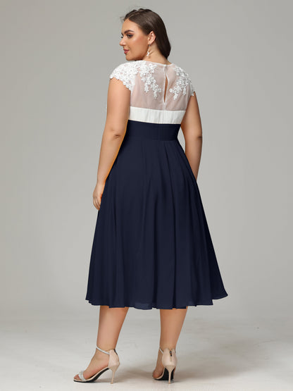 Tea-length Cap Sleeves Chiffon Bridesmaid Dress Plus Size