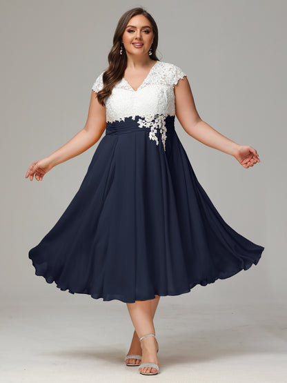 Tea-length Cap Sleeves Chiffon Bridesmaid Dress Plus Size