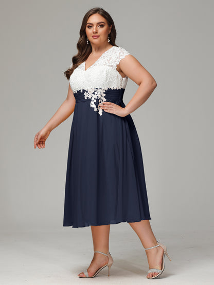 Tea-length Cap Sleeves Chiffon Bridesmaid Dress Plus Size